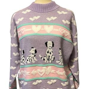 Vintage 80s Adele Knitwear Sweater Dalmatian Dogs Pastel Fairy Kei Hearts Kawaii
